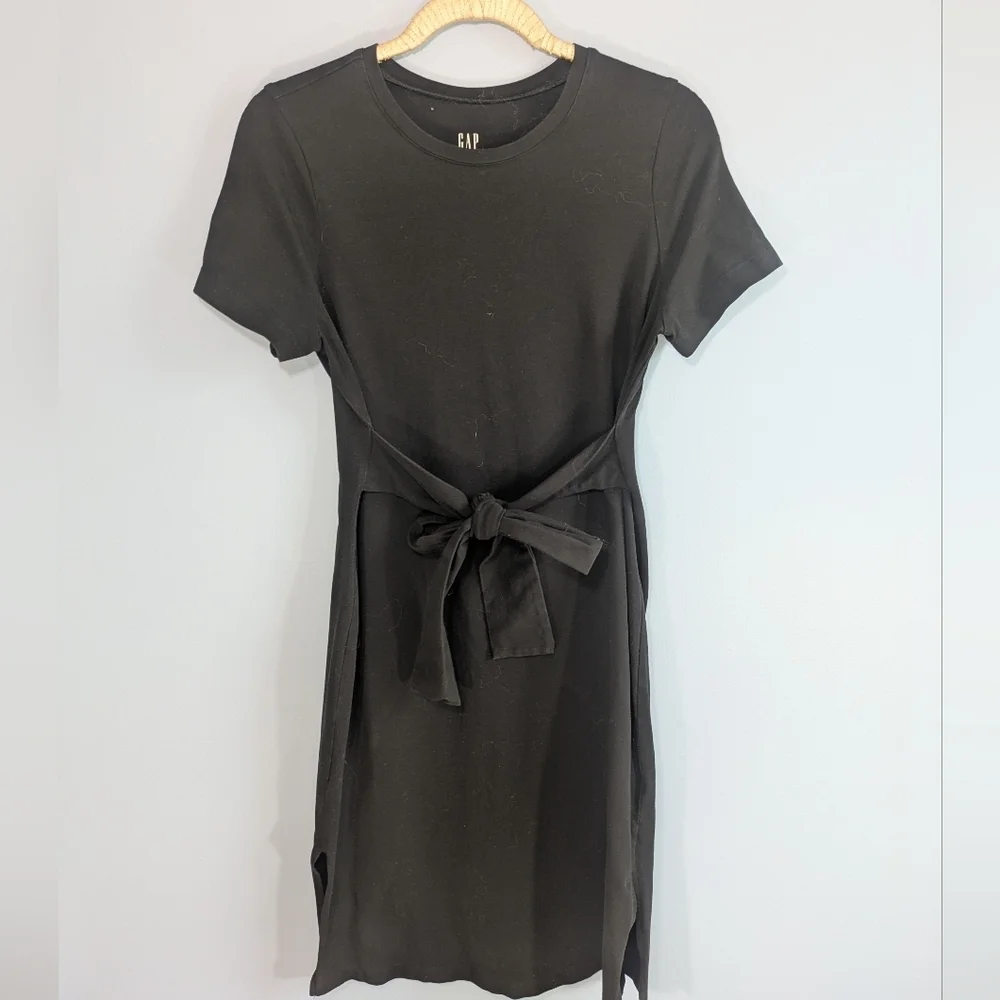 Gap Maternity Black Tie Waist Cotton Knit Midi Dress